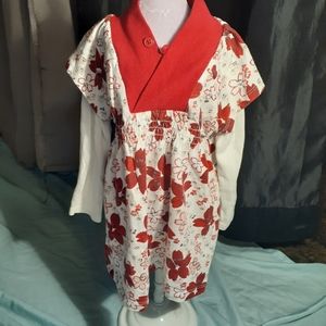 NWOT Tea Long Sleeve V-Neck Red Flower Dress